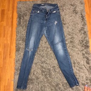 medium wash skinny jeans.